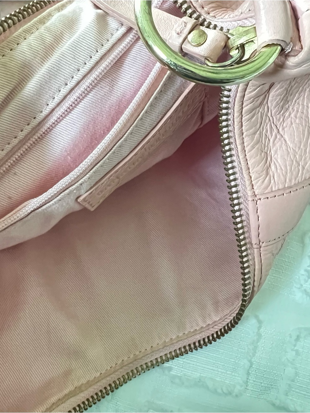 Banana Republic Vintage Salmon Pink Leather Y2K 2000 Bamboo Handle Shoulder Bag - Picture 9 of 16